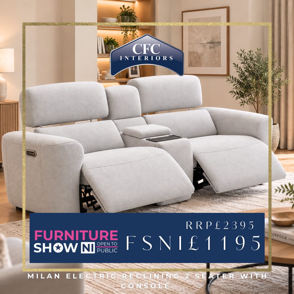 Milan Electric Reclining 2 Seater with Console — Furniture Show NI, RRP £2,395 now £1,195
