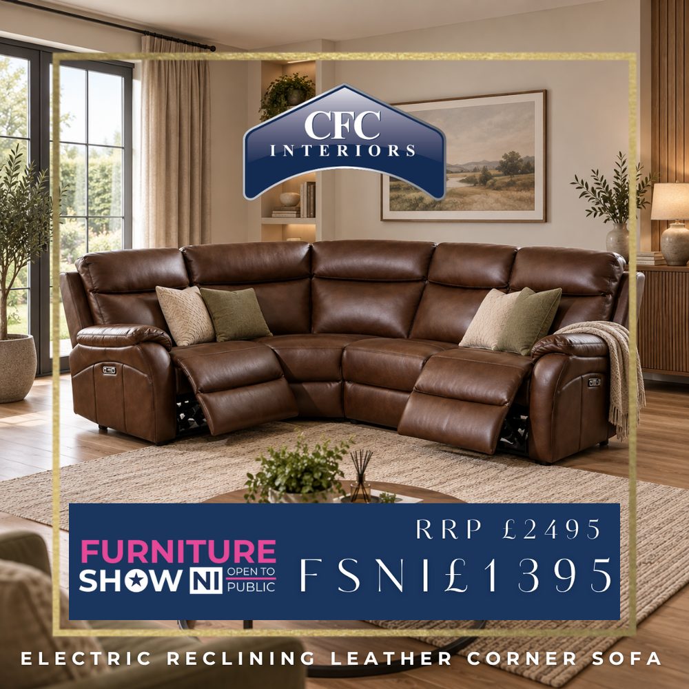 Electric Reclining Leather Corner Sofa — Furniture Show NI, RRP £2,495 now £1,395