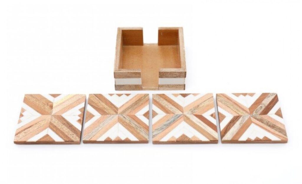 S4 Wooden Decorative Coasters with Storage - Image 2