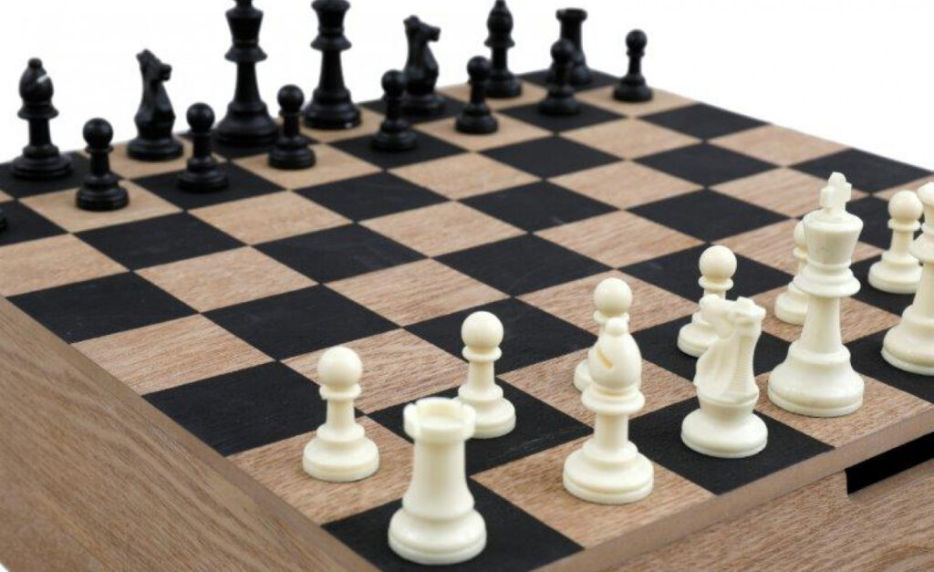 Wooden Table with Chess Pieces - Image 2